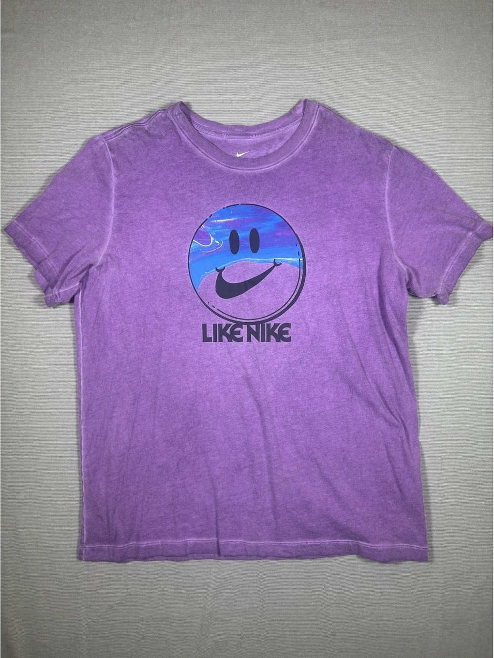 Nike Purple 'Like Nike' Smiley Face Graphic Tee, Size Large